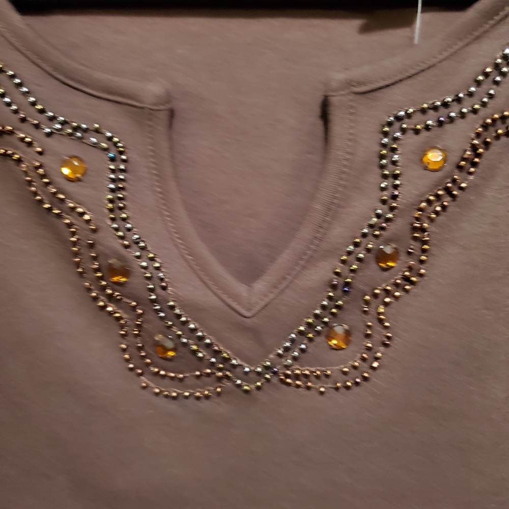 Brown Relaxed 3/4 Sleeve Blouse with Decorative - Picture 9 of 13